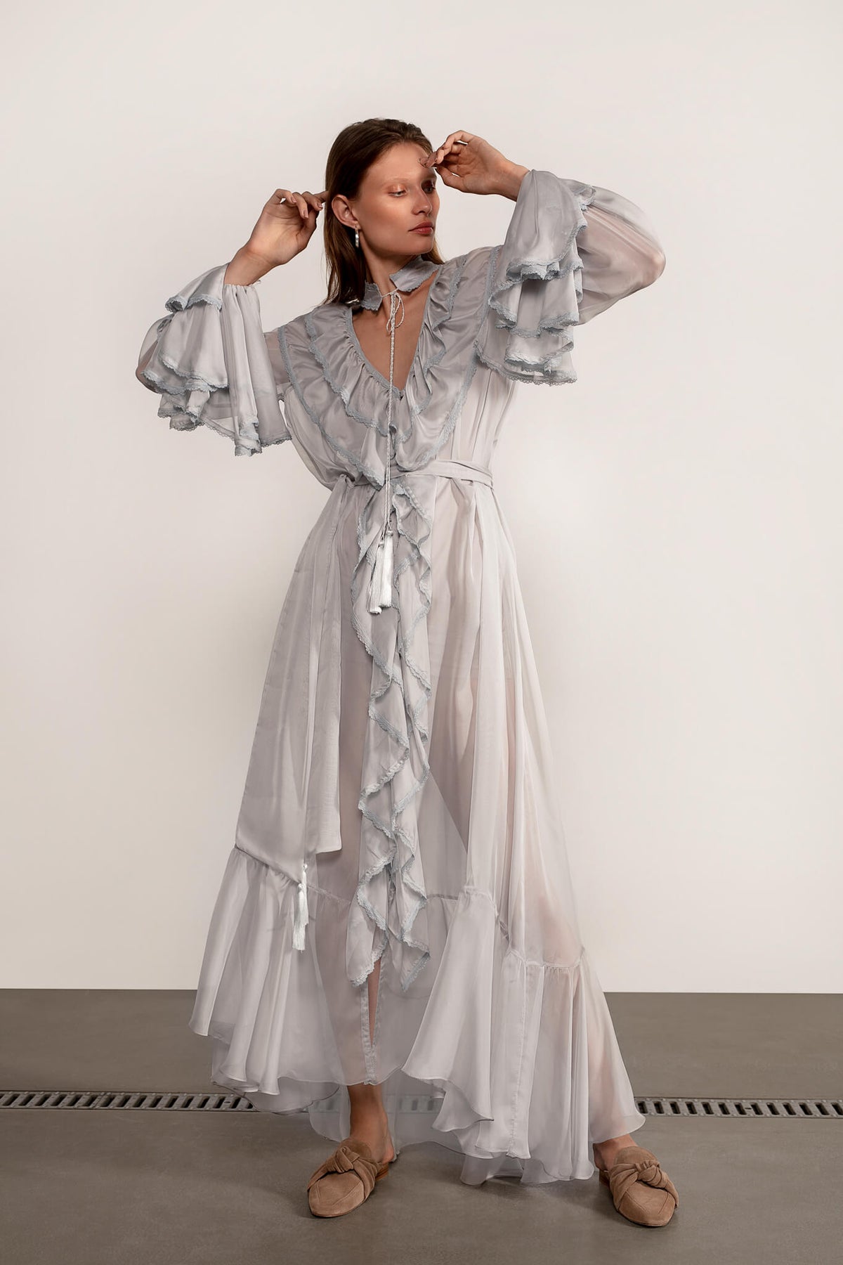 Model in Ocean Of Tenderness maxi dress front view