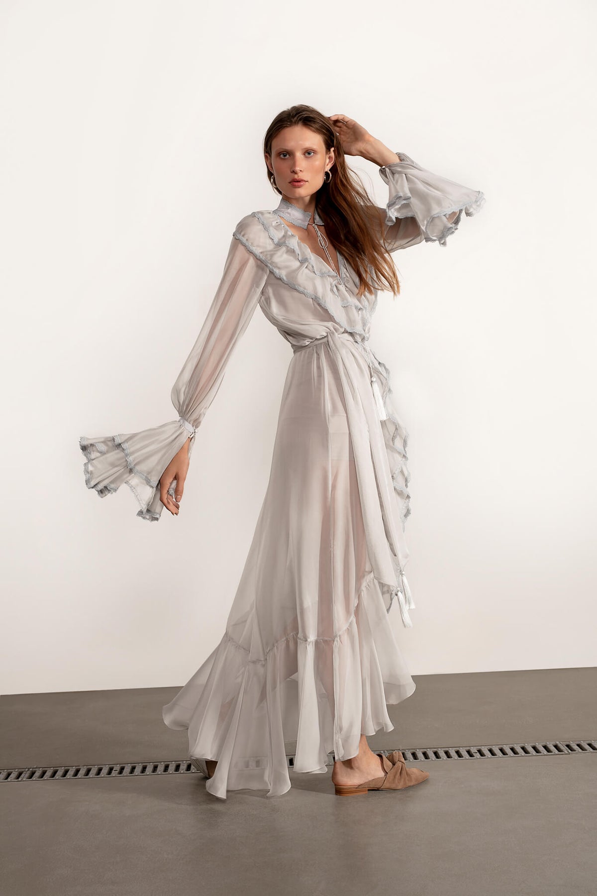 Model in Ocean Of Tenderness maxi dress front view