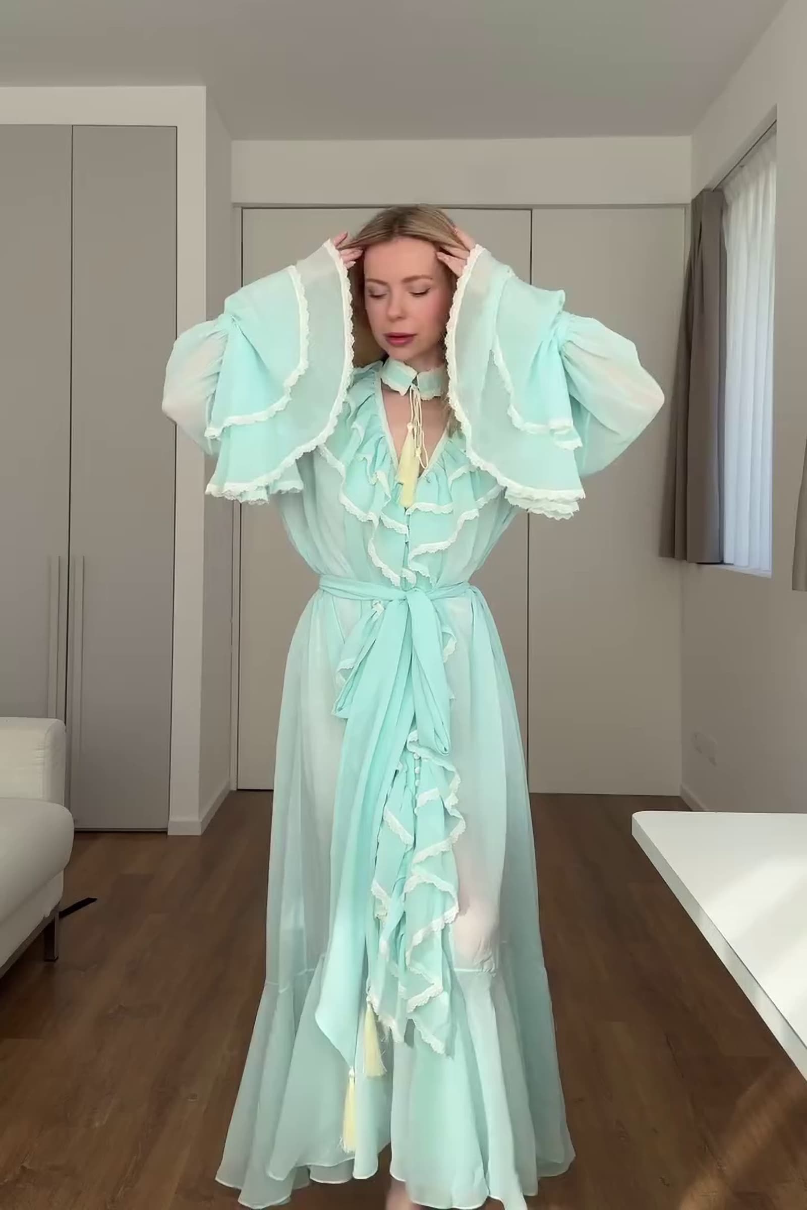 Model in mint Ocean Of Tenderness maxi dress video