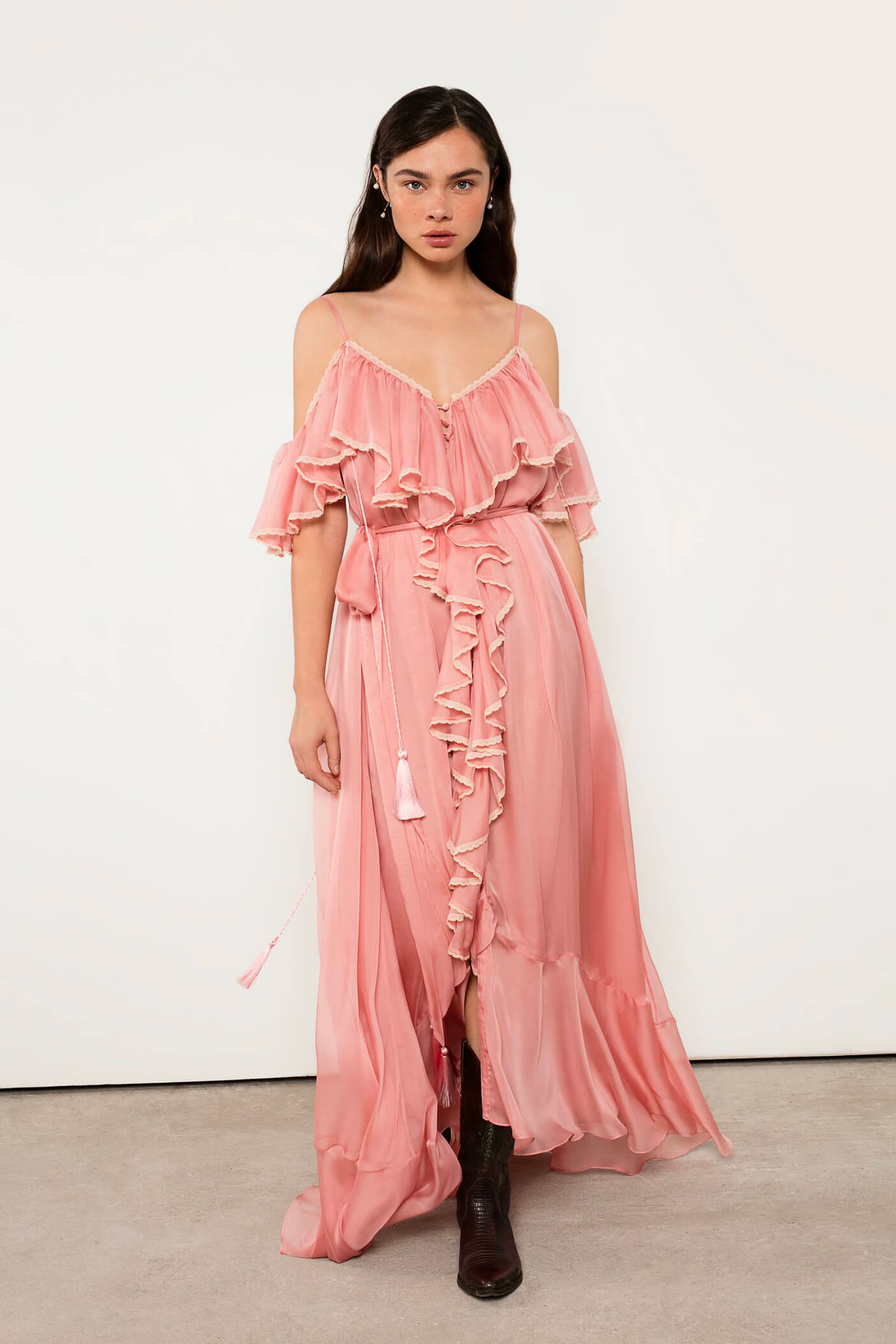 pink ball gown dresses Shimmering Pink Beaded Prom Ball Gown with Spaghetti Strap 22308 Custom Colors / 16W