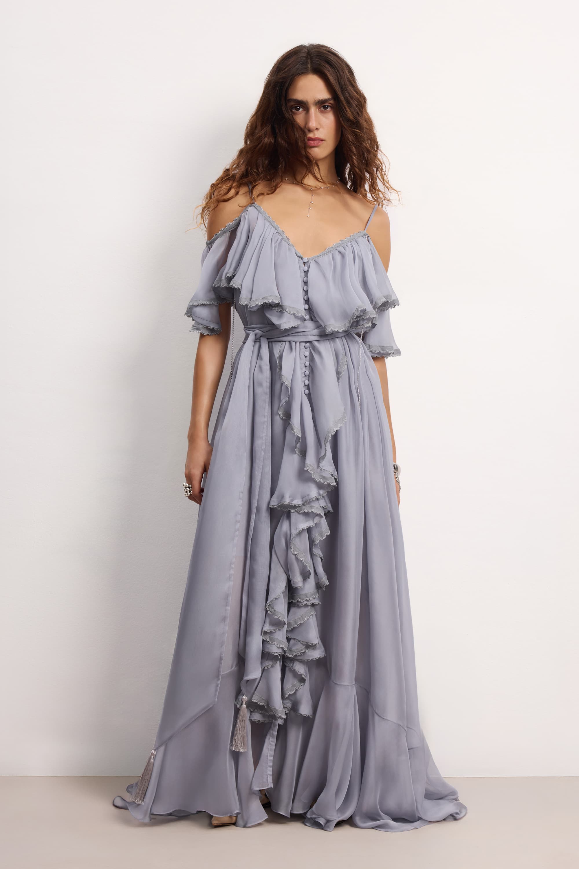 if by sea ruffle slip maxi dress Ruffle Slip Maxi Dress