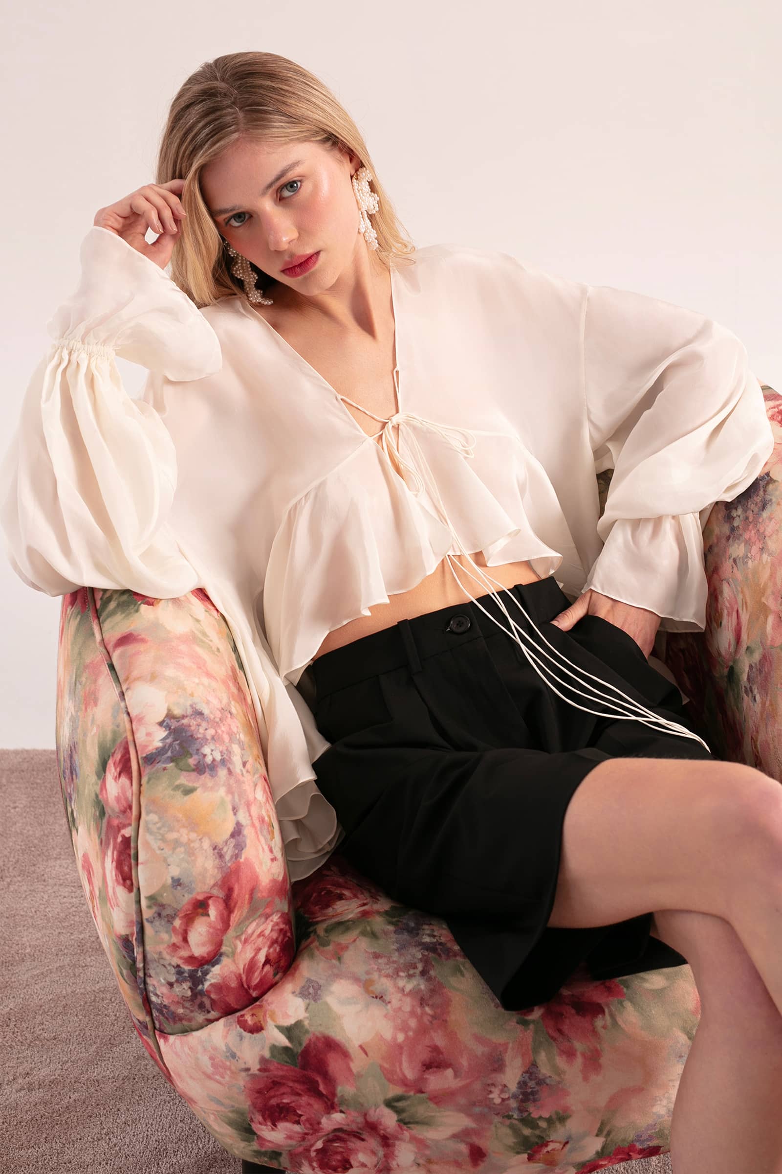 Model in Splash Blouse