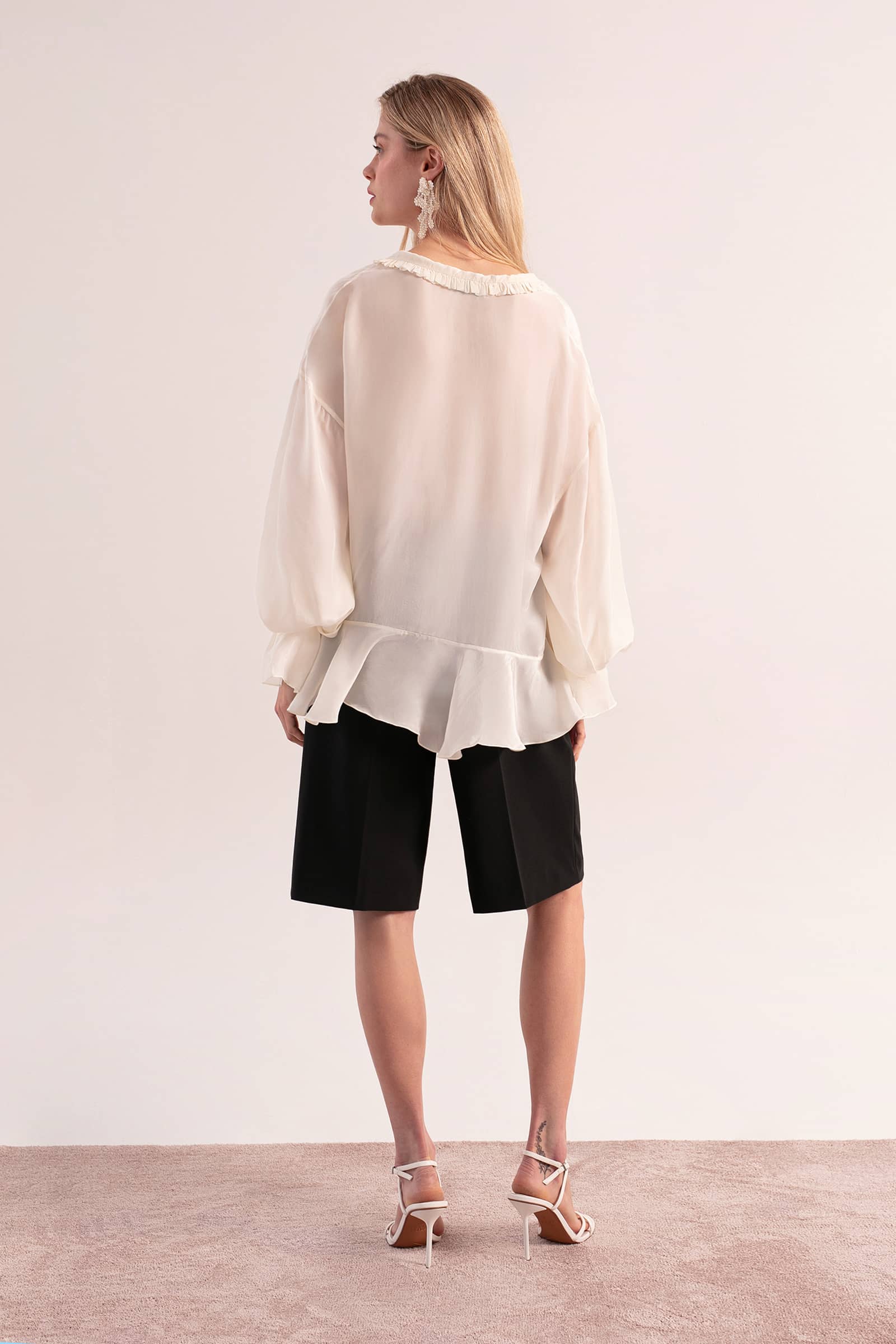 Model in Splash Blouse