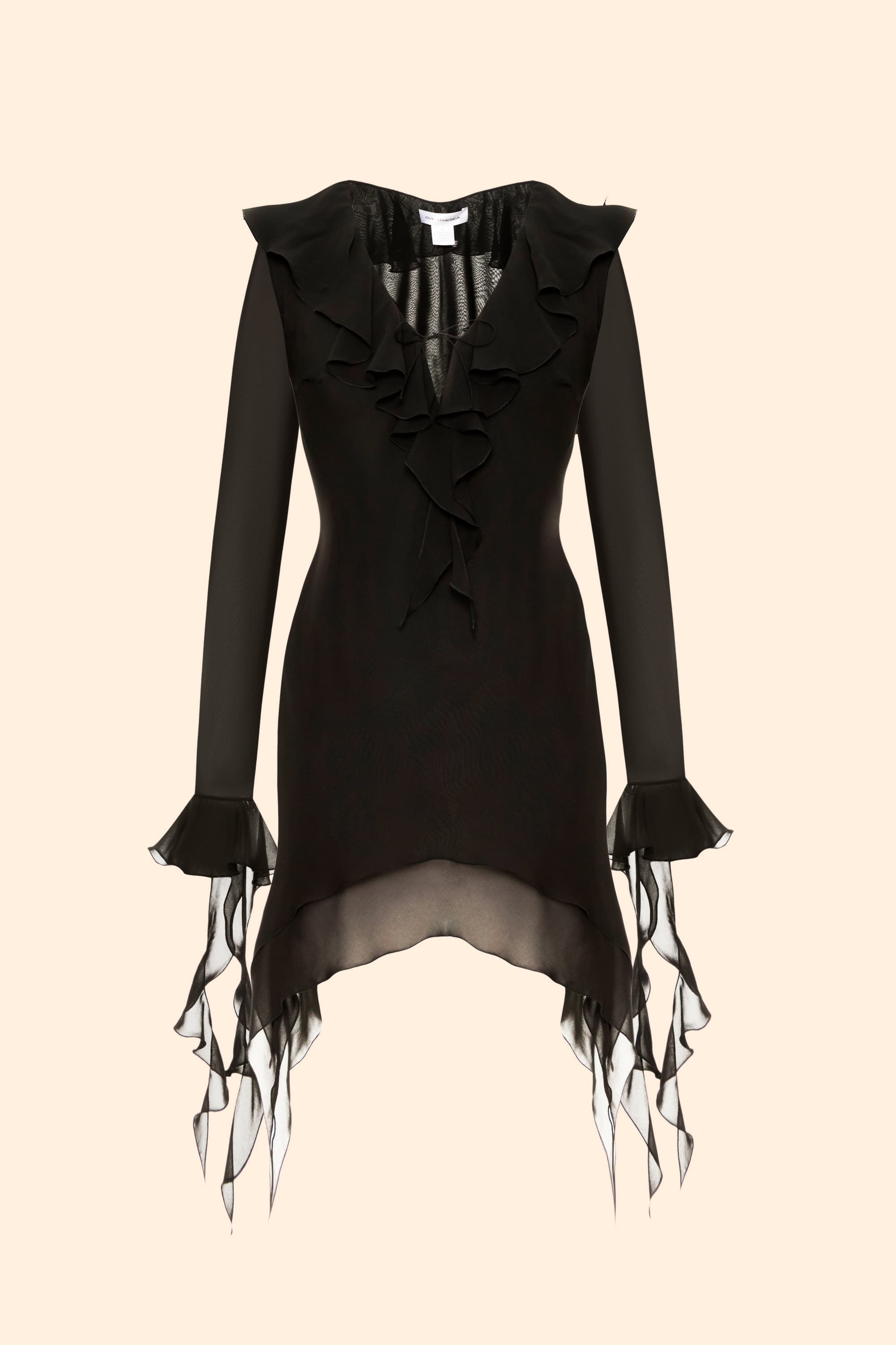 Ruffle chiffon Lunar midi dress with sleeves front view