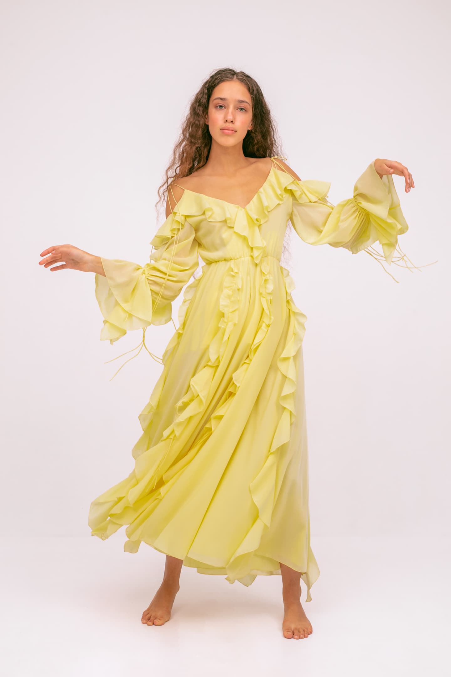 Model in Morning Forest lemon dress