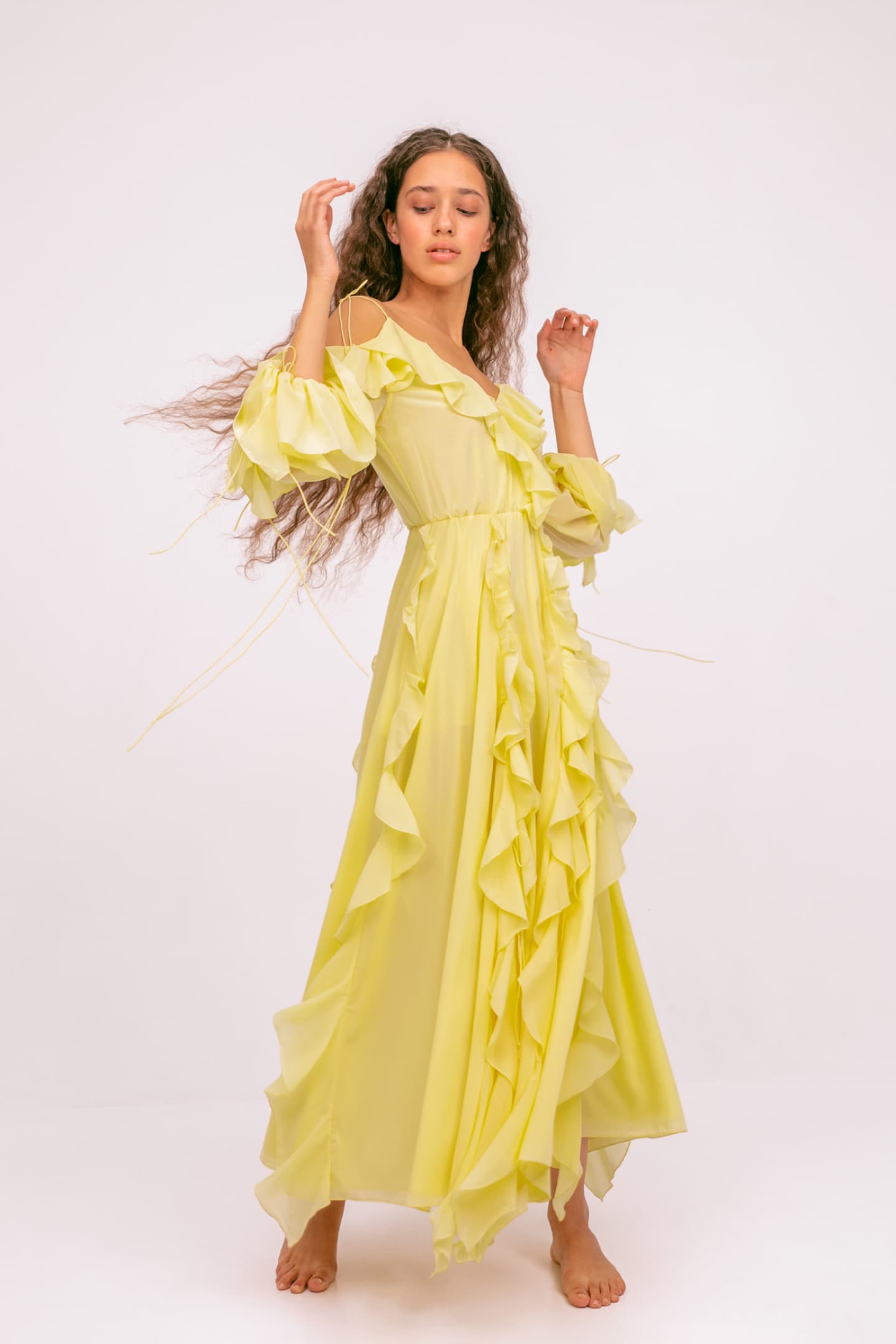 Model in Morning Forest lemon dress