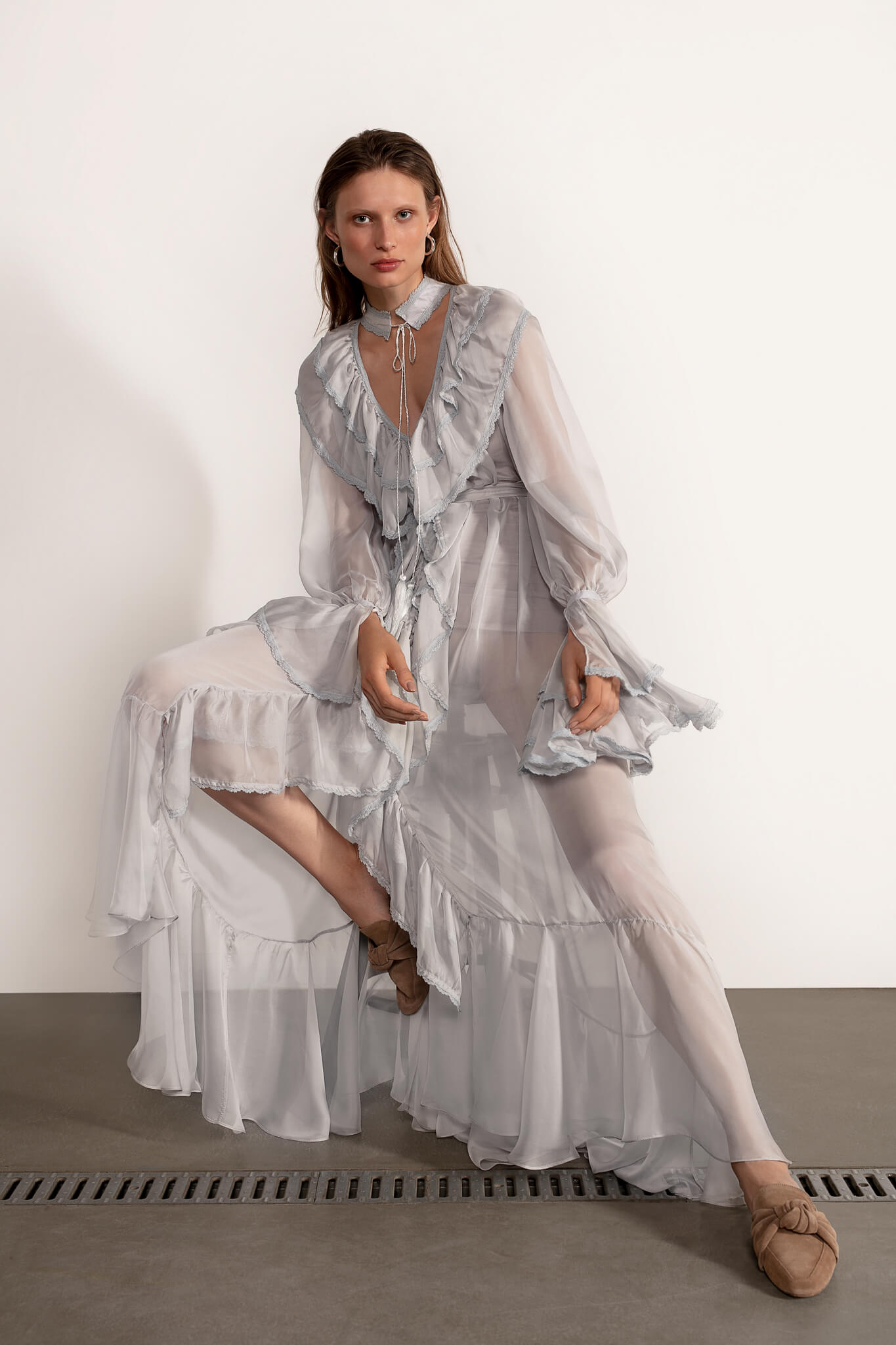 Model in Ocean Of Tenderness maxi dress front view