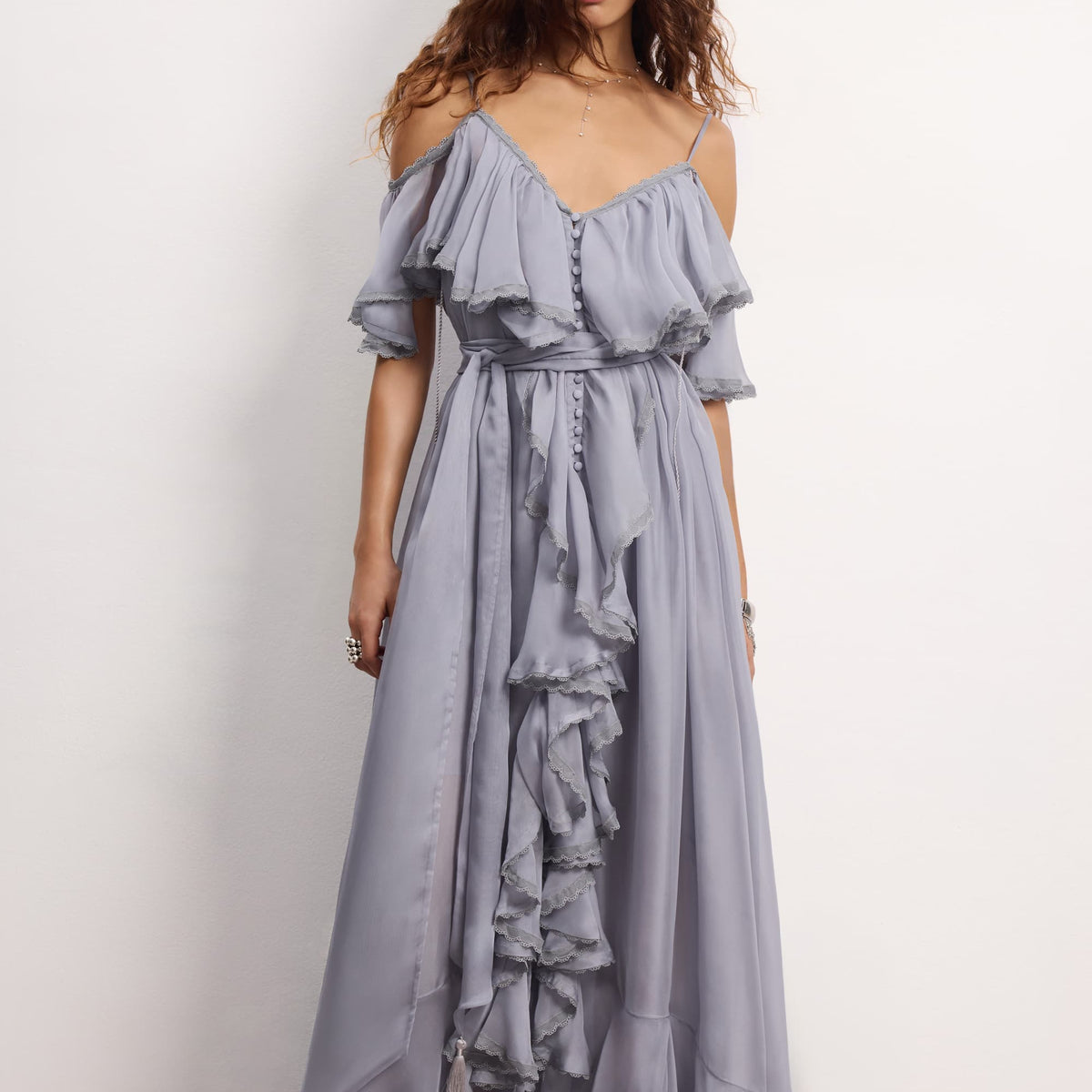 flowy grey dress HAJWOH Gray Dress for Church for Women 2025 XL Elegant Flowy Puff Sleeve  Summer Dresses Casual Church Floral Dresses Patchwork Ruffle Hem Sundresses  with Belt Gray XL