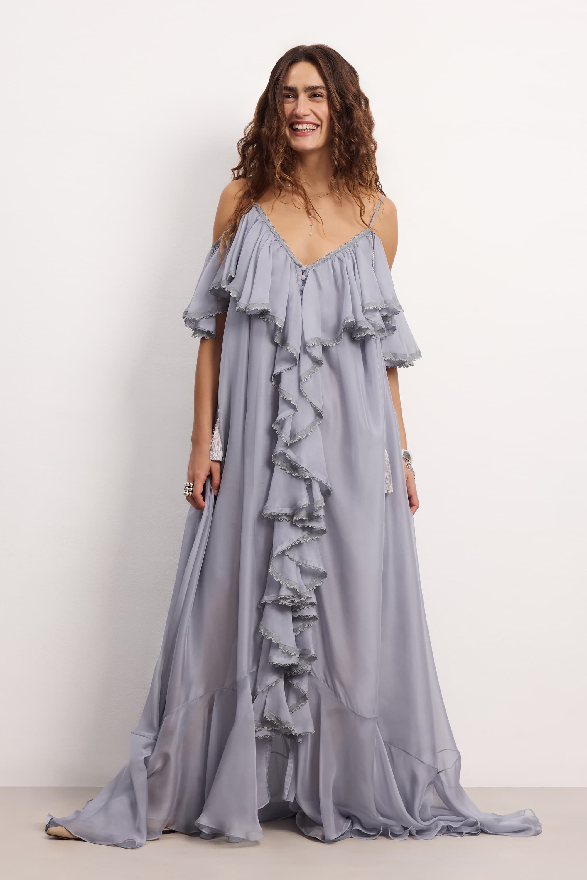 grey silk maxi dress Silk Charmeuse Maxi Dress