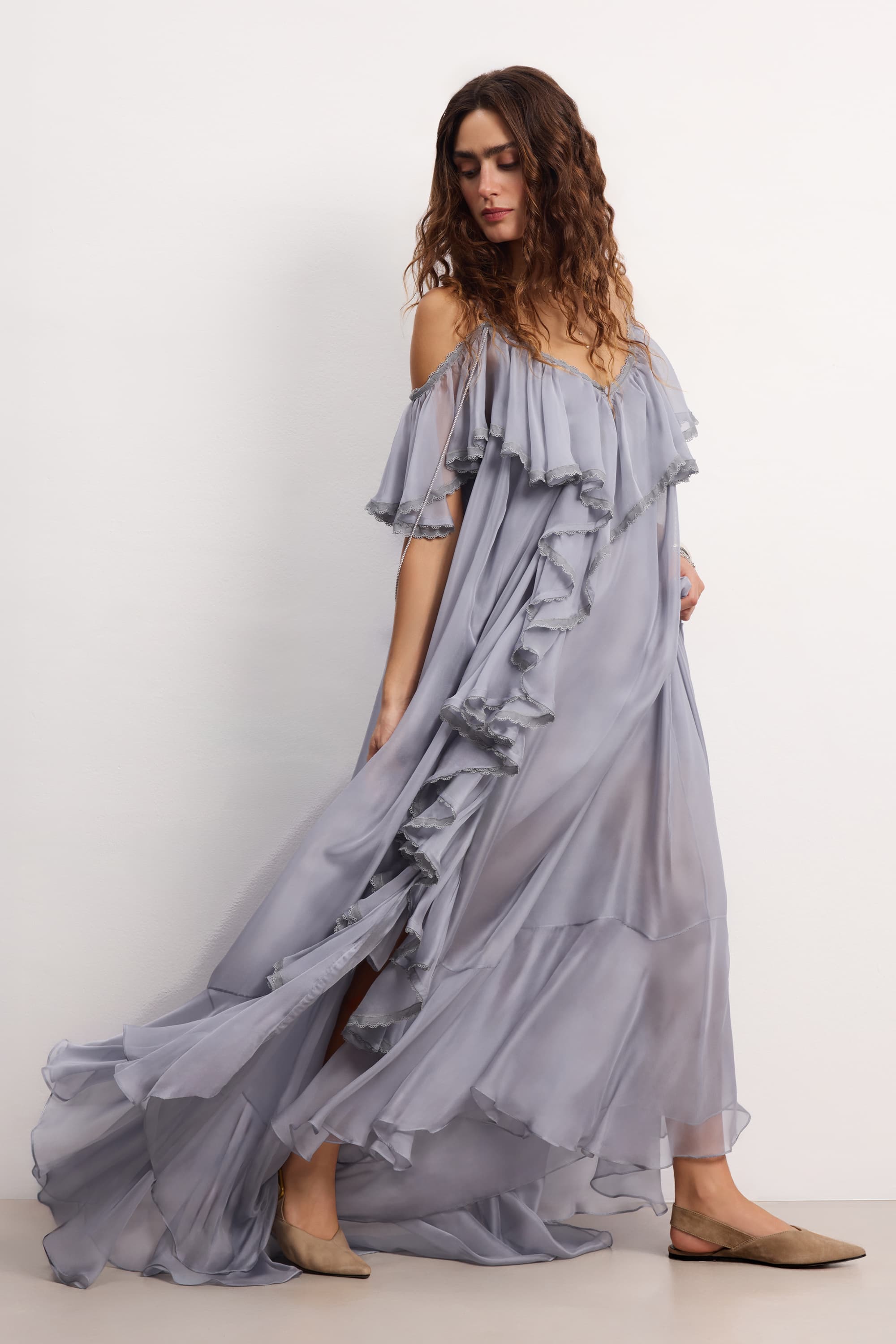 Celon Frilly Tiered Dress グレー San Francisco Maxi Dress